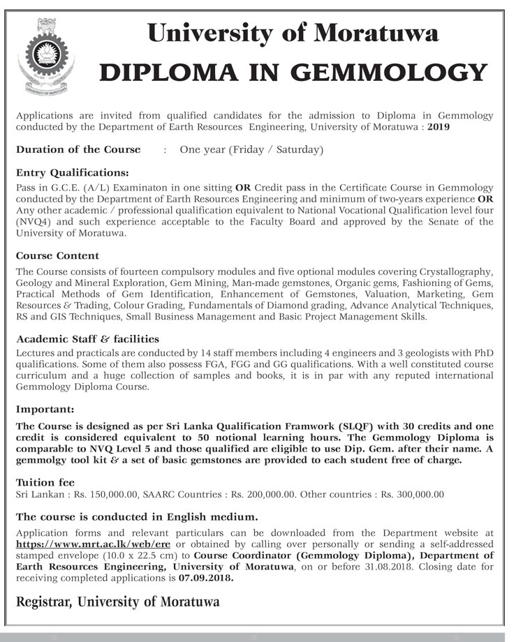 Diploma in Gemmology - University of Moratuwa